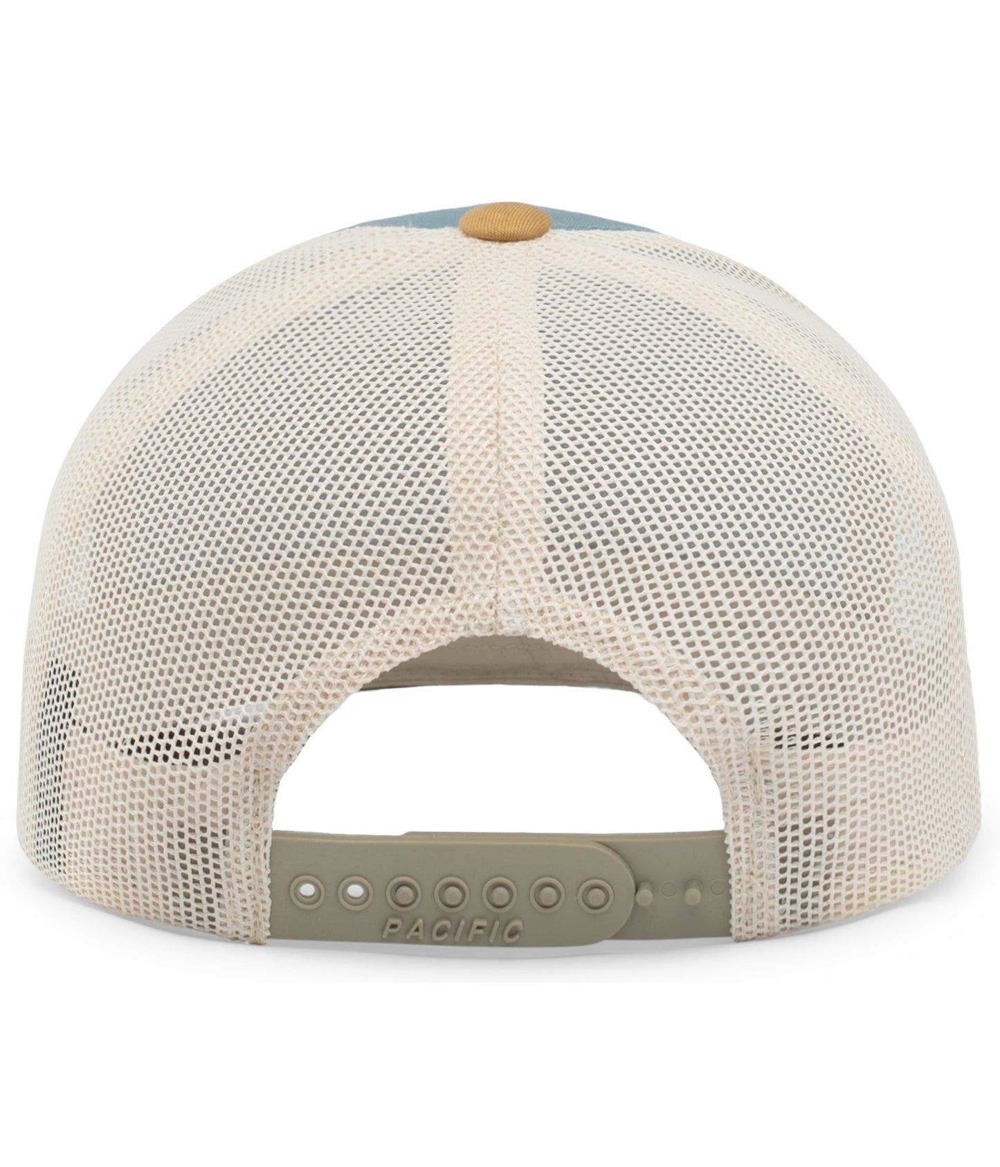 Trucker Snapback Hat w/ Embroidery (SMOKE BLUE/BEIGE/AMBER GOLD) - So Good!