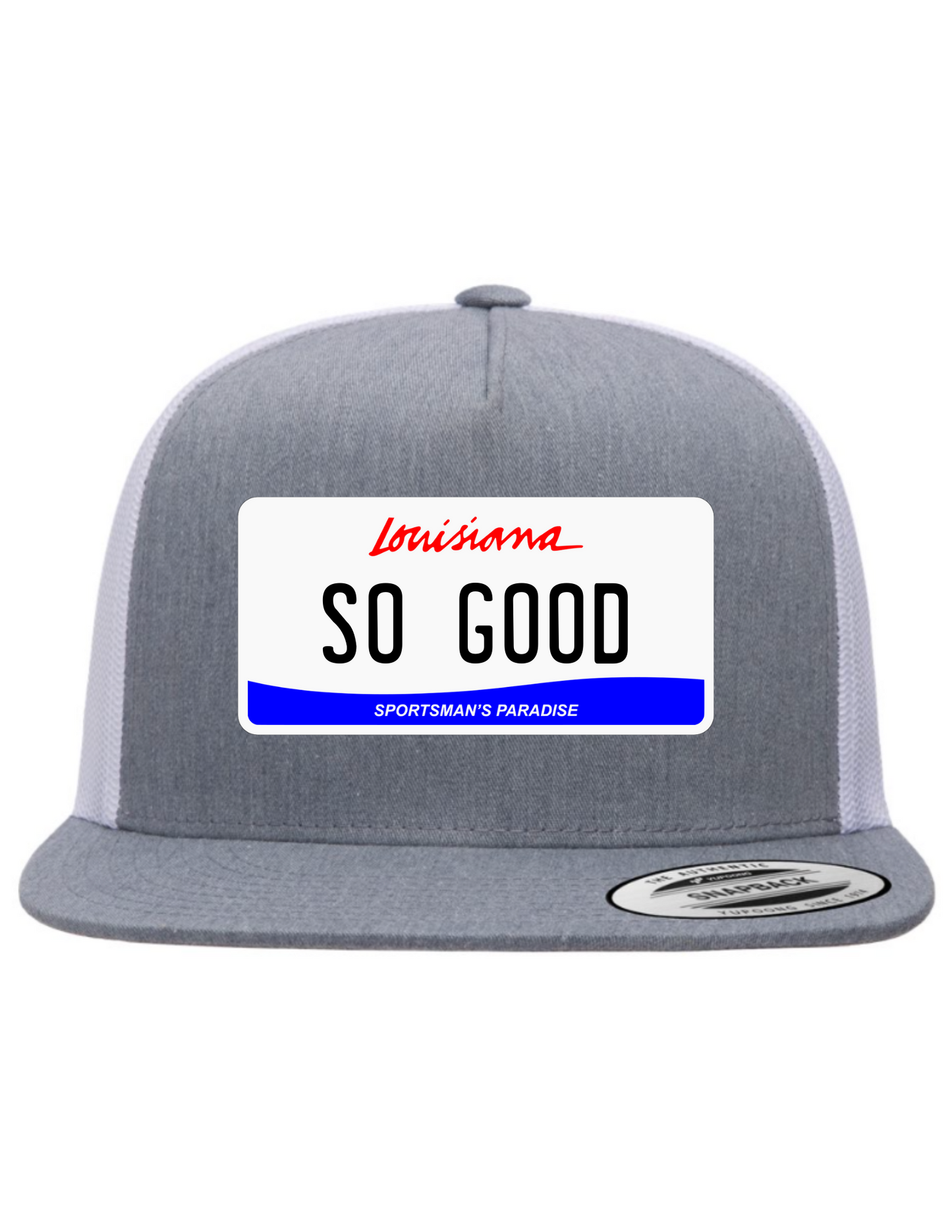 So Good Louisiana License Plate Trucker Hats
