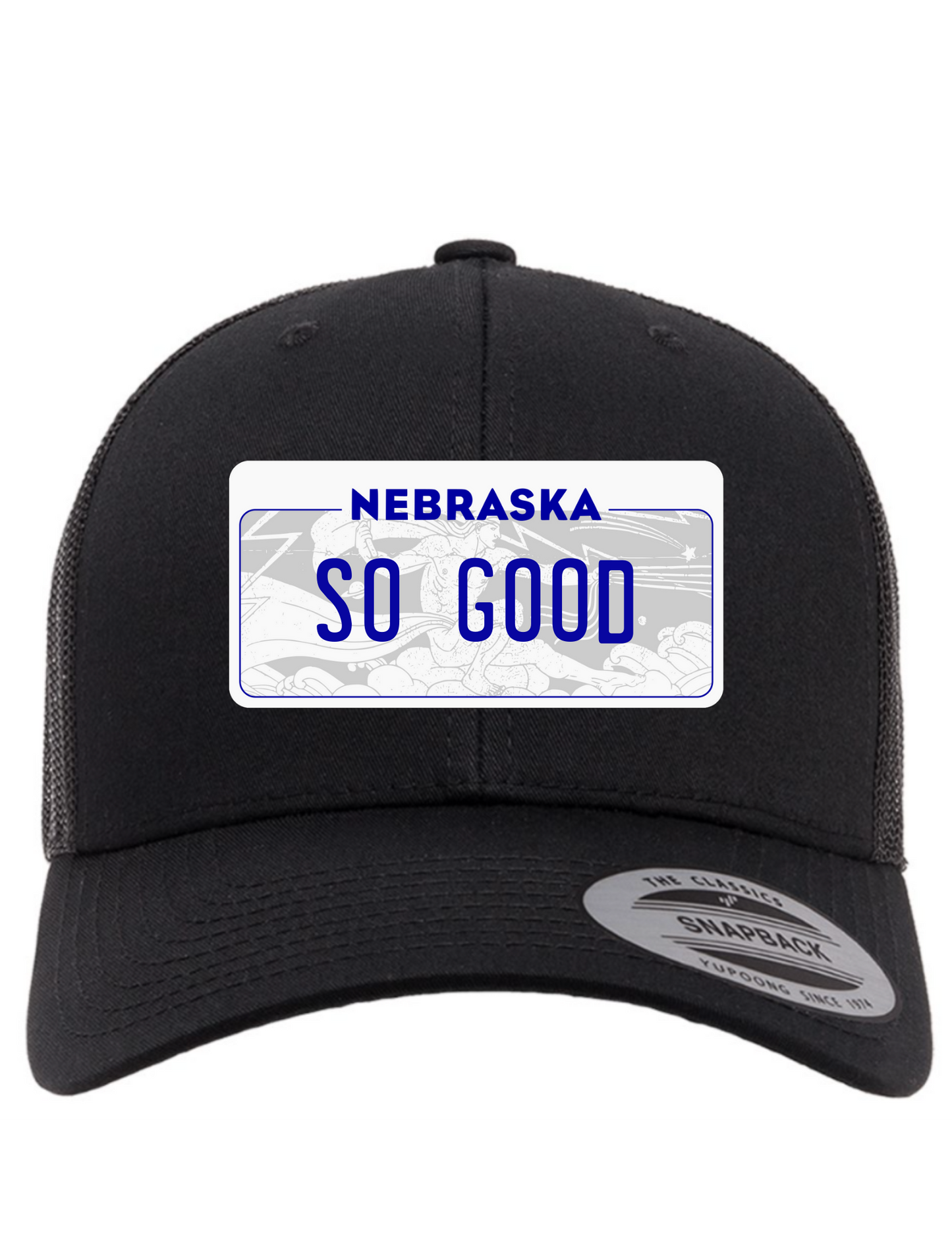 So Good Nebraska License Plate Trucker Hats