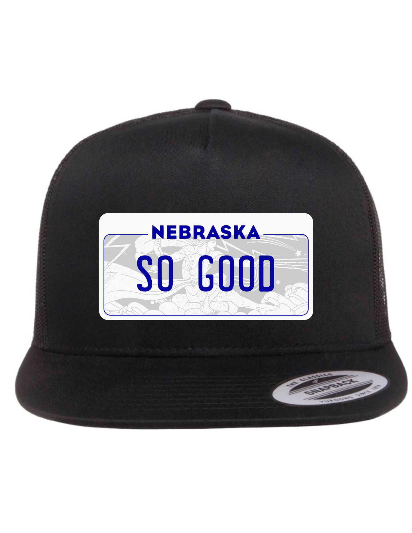 So Good Nebraska License Plate Trucker Hats