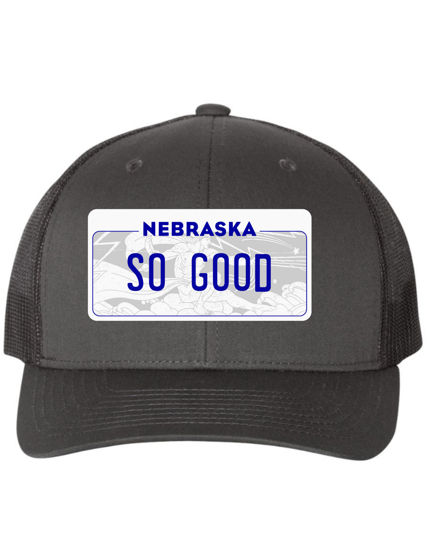 So Good Nebraska License Plate Trucker Hats
