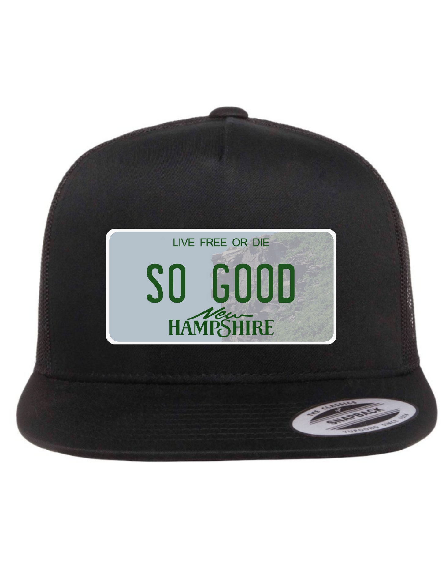 So Good New Hampshire License Plate Trucker Hats