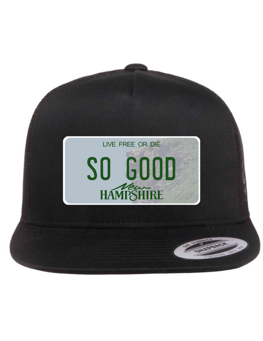So Good New Hampshire License Plate Trucker Hats