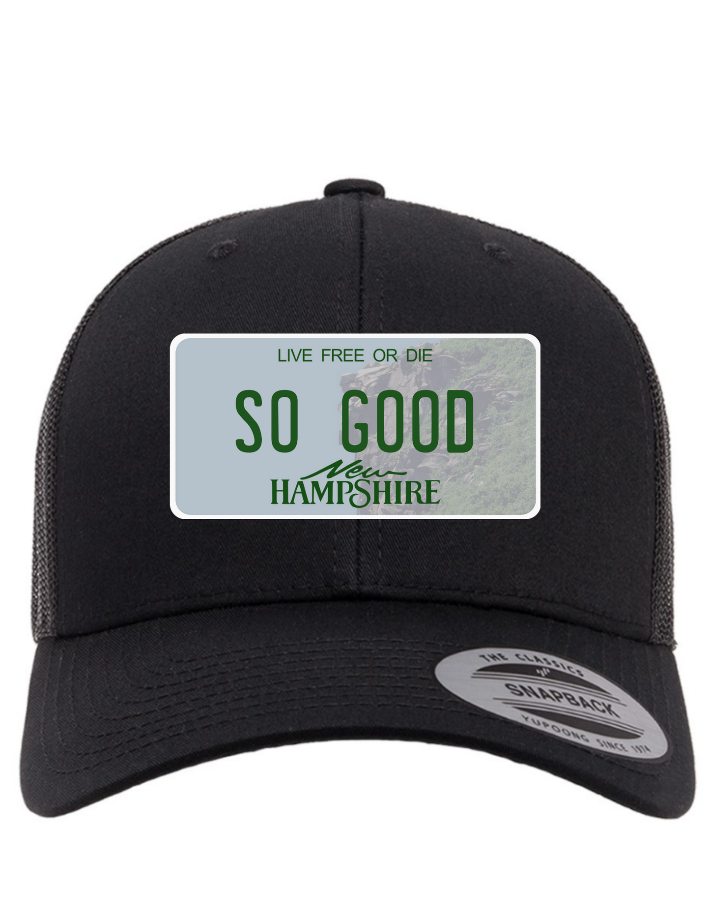 So Good New Hampshire License Plate Trucker Hats