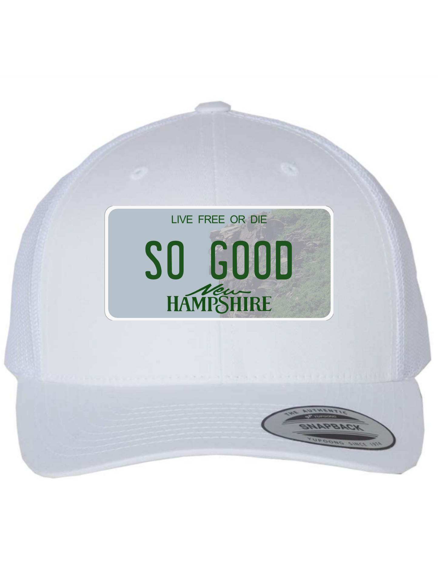 So Good New Hampshire License Plate Trucker Hats