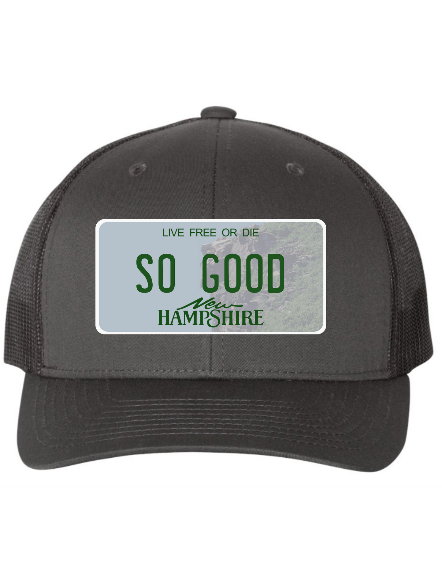 So Good New Hampshire License Plate Trucker Hats