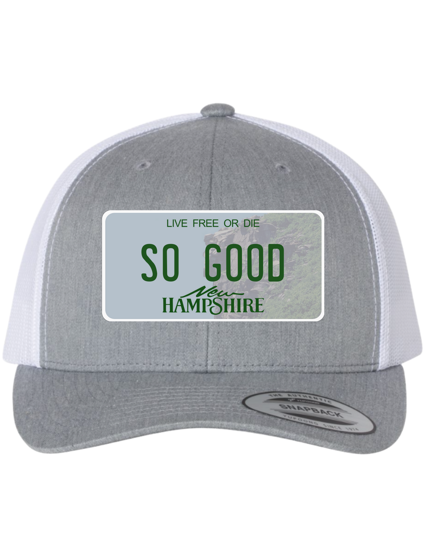 So Good New Hampshire License Plate Trucker Hats