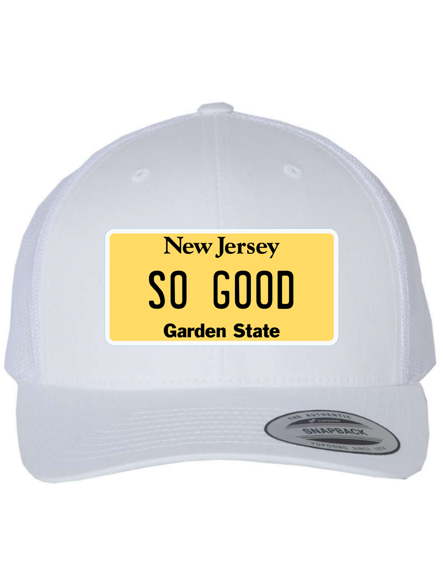 So Good New Jersey License Plate Trucker Hats