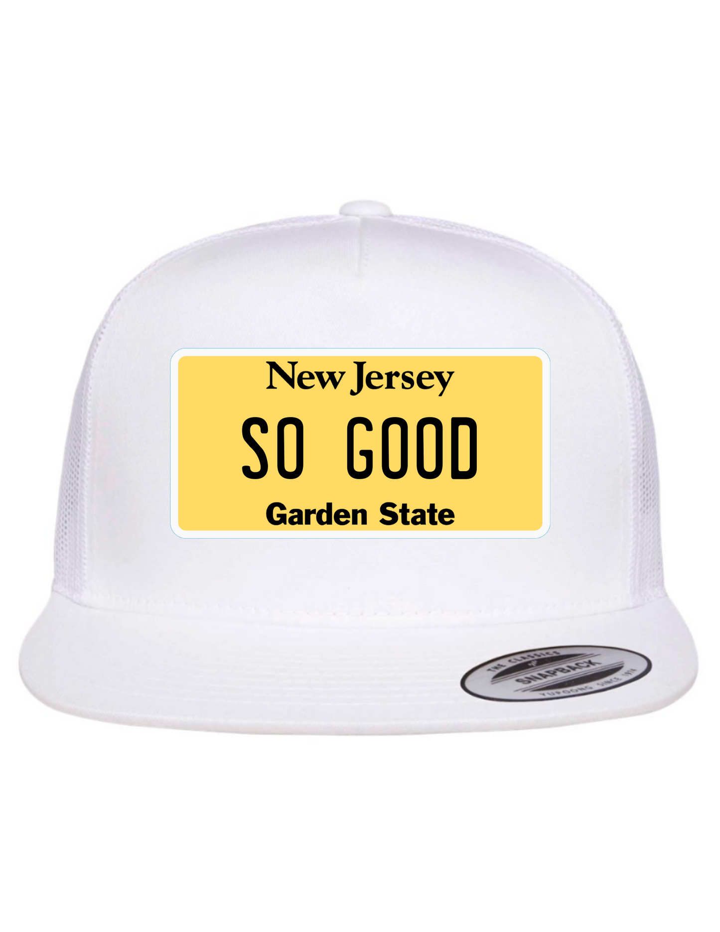 So Good New Jersey License Plate Trucker Hats