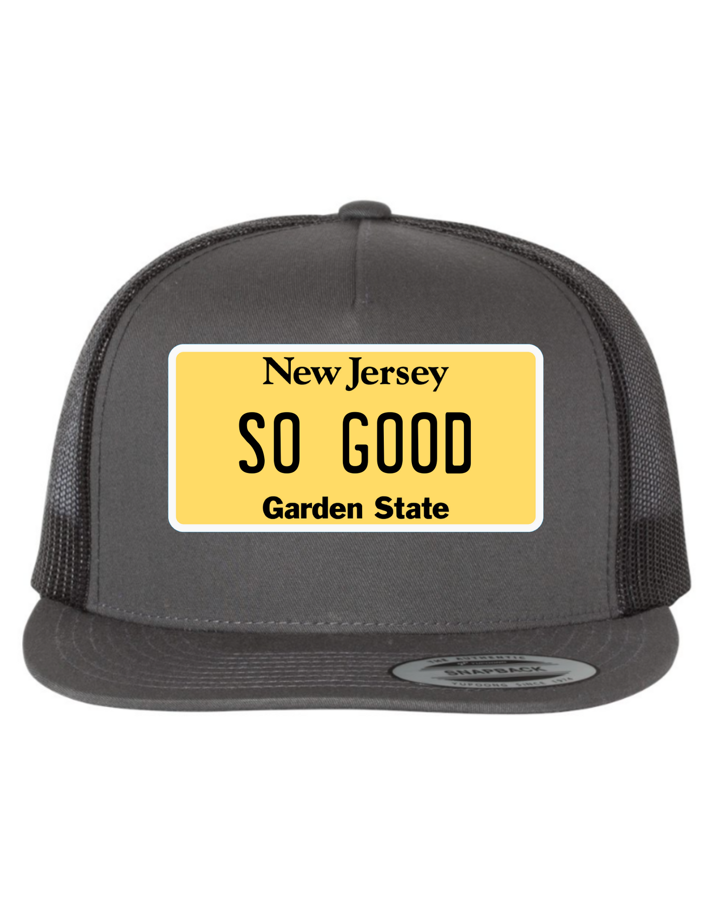 So Good New Jersey License Plate Trucker Hats
