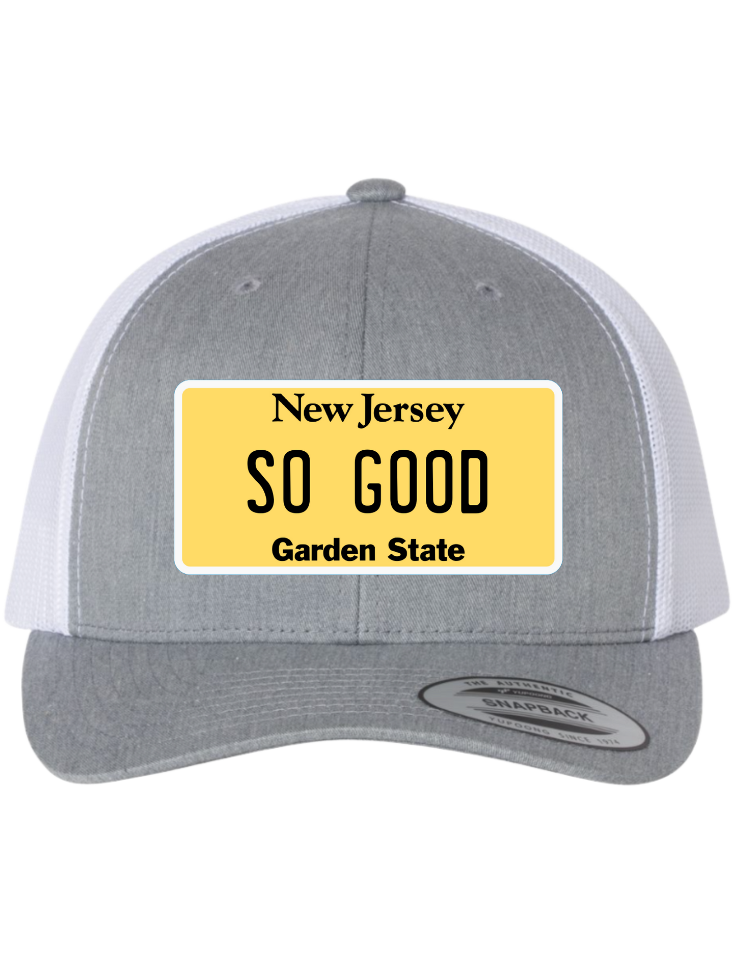 So Good New Jersey License Plate Trucker Hats