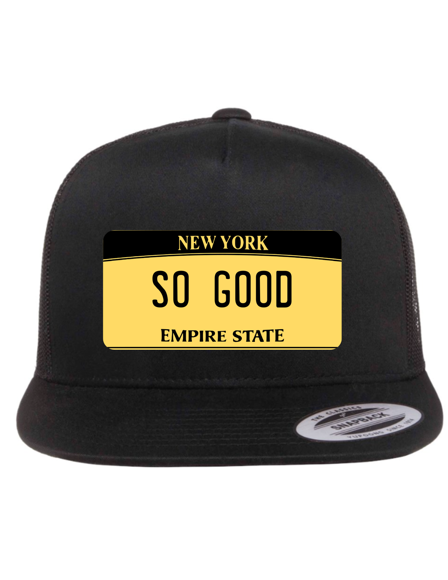 So Good New York License Plate Trucker Hats