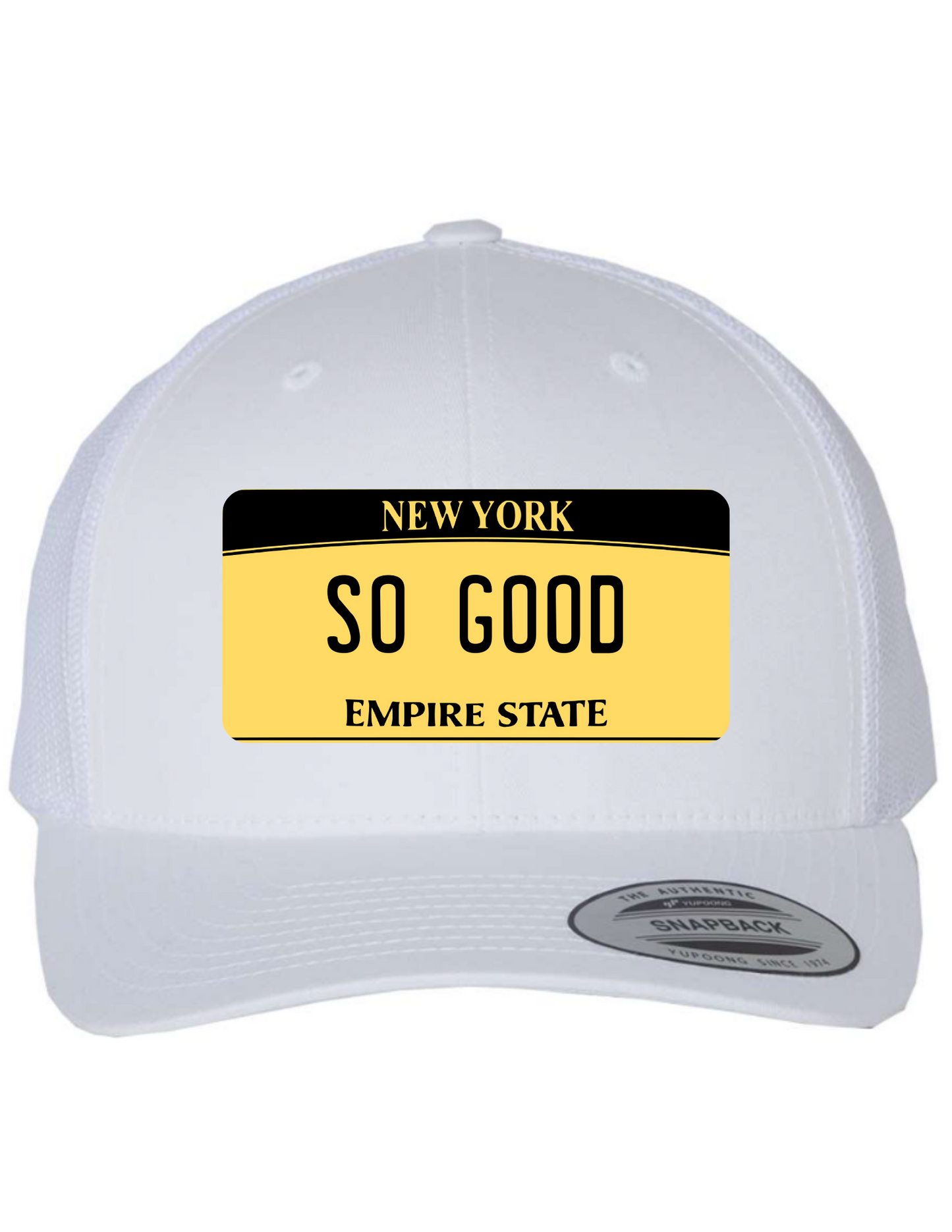 So Good New York License Plate Trucker Hats