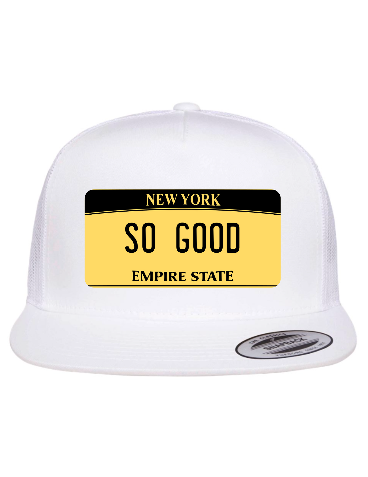So Good New York License Plate Trucker Hats