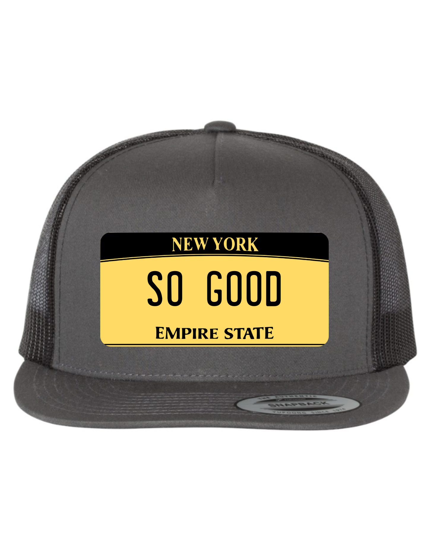 So Good New York License Plate Trucker Hats