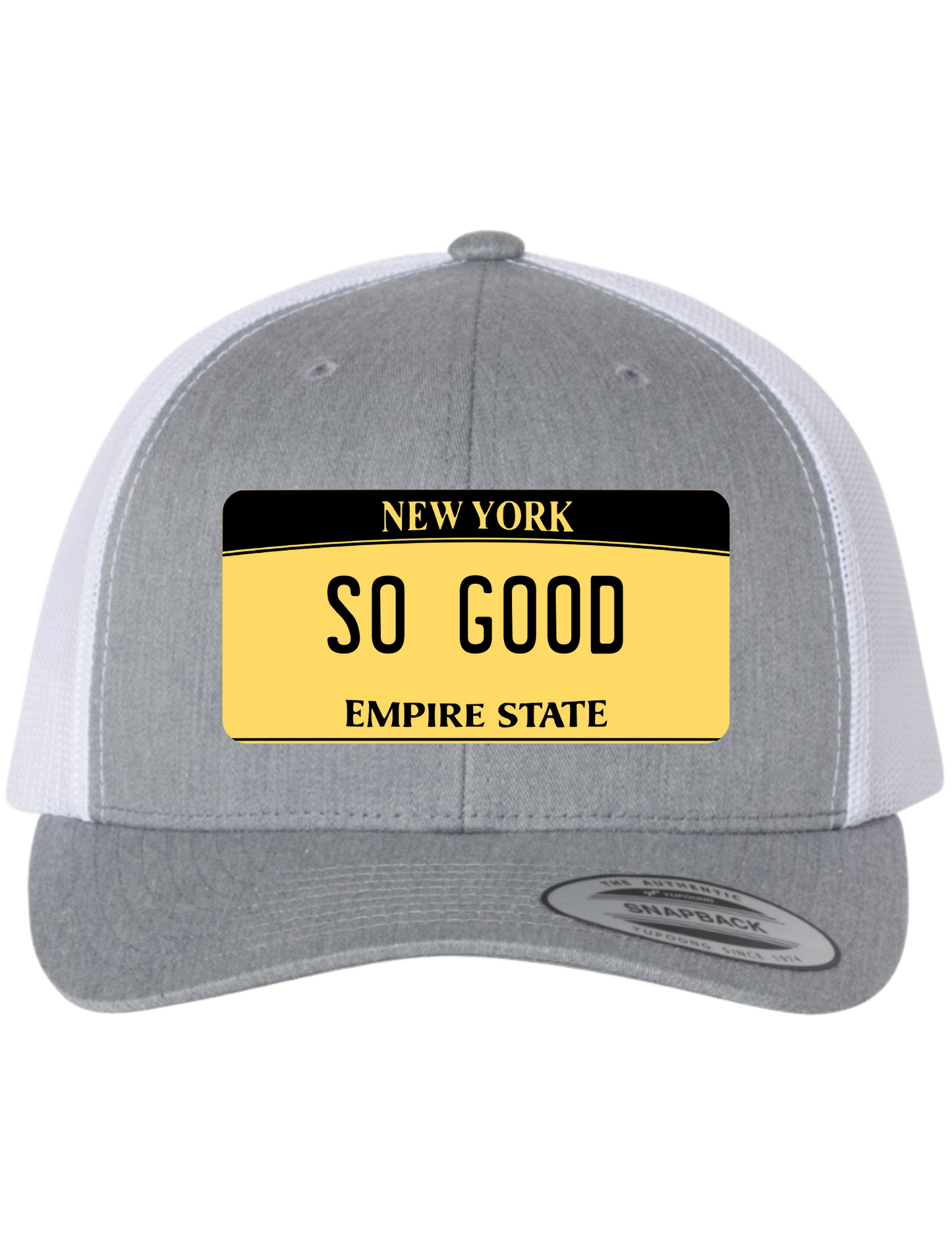 So Good New York License Plate Trucker Hats