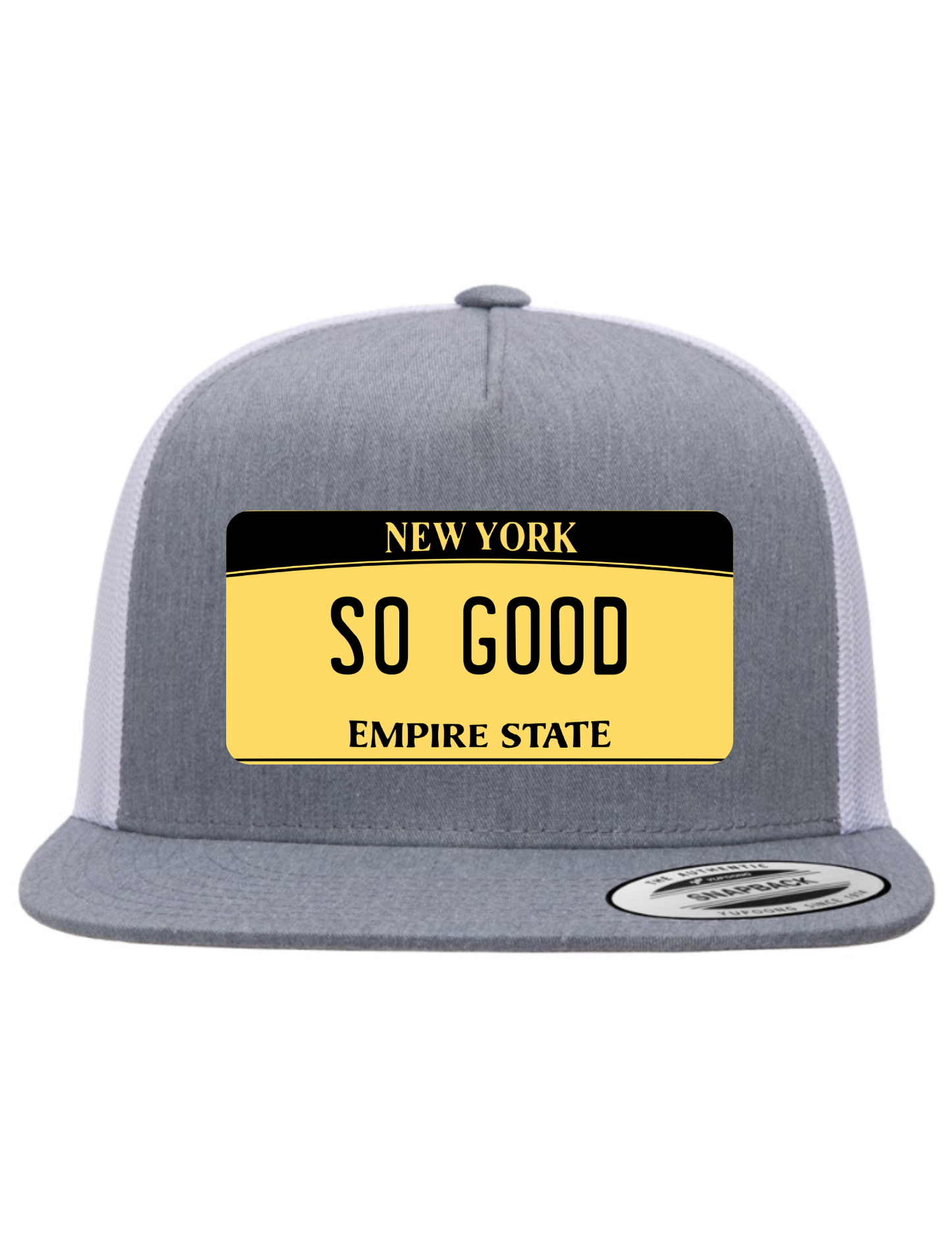 So Good New York License Plate Trucker Hats