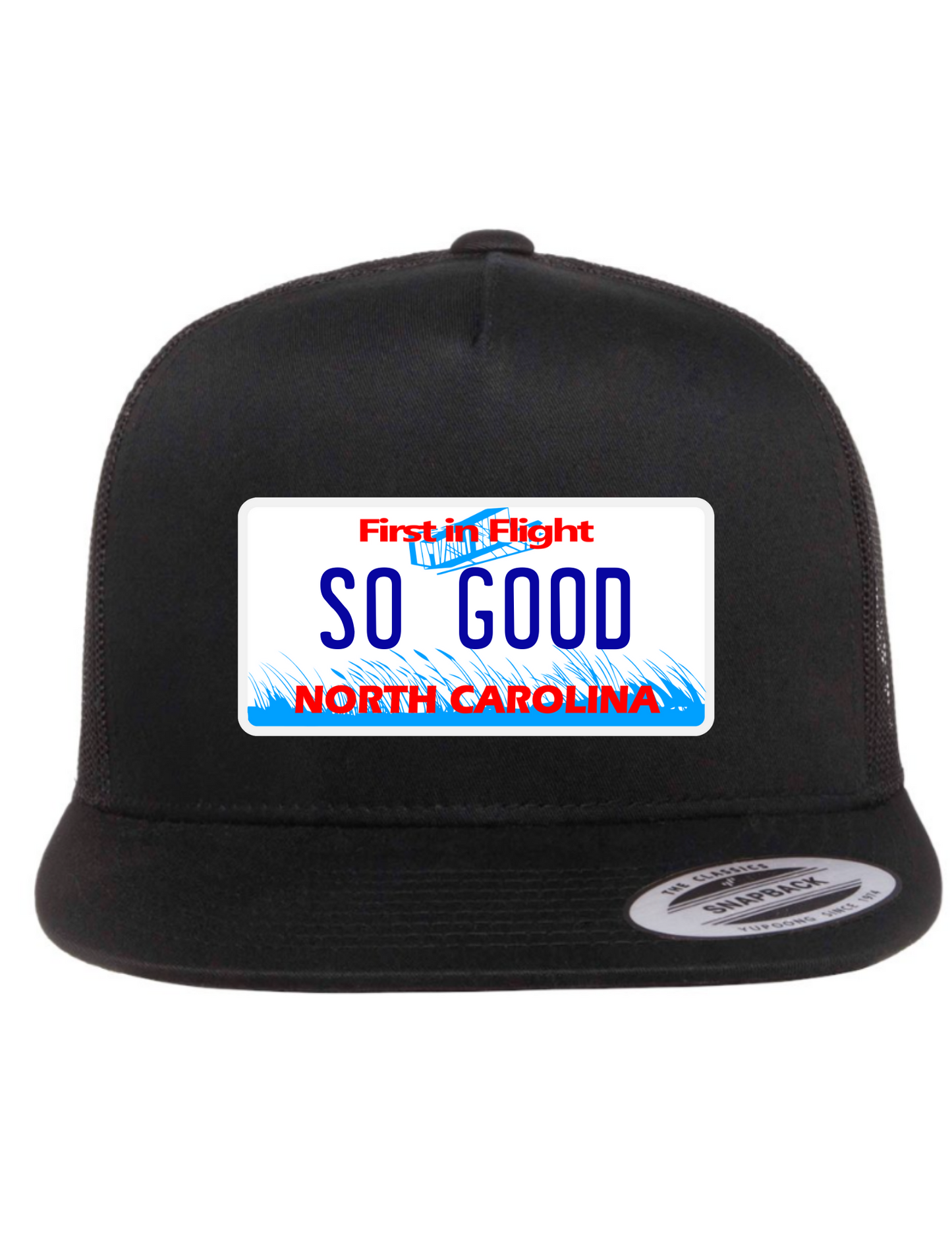 So Good North Carolina License Plate Trucker Hats