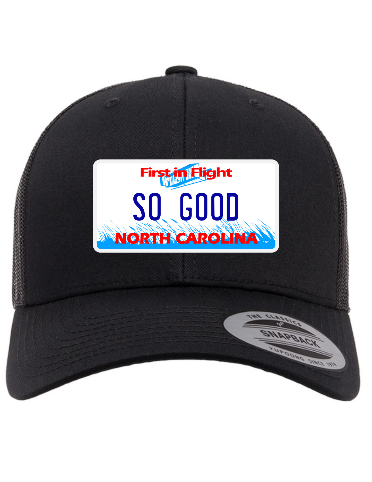 So Good North Carolina License Plate Trucker Hats