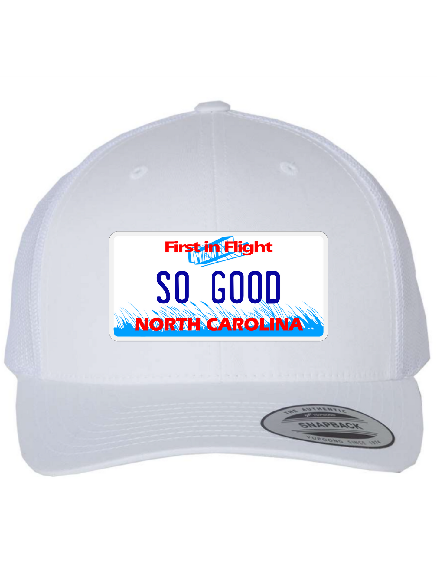 So Good North Carolina License Plate Trucker Hats