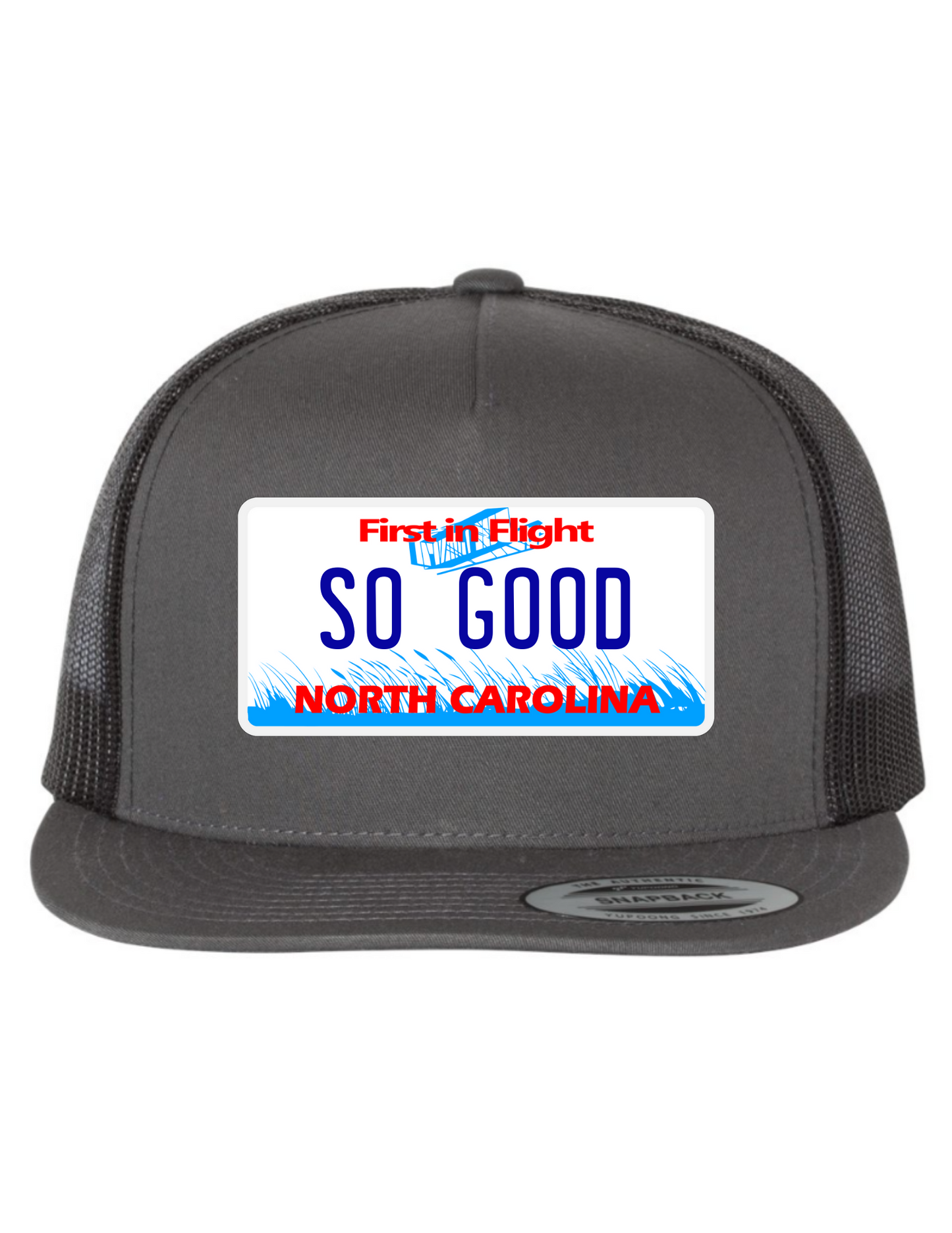 So Good North Carolina License Plate Trucker Hats