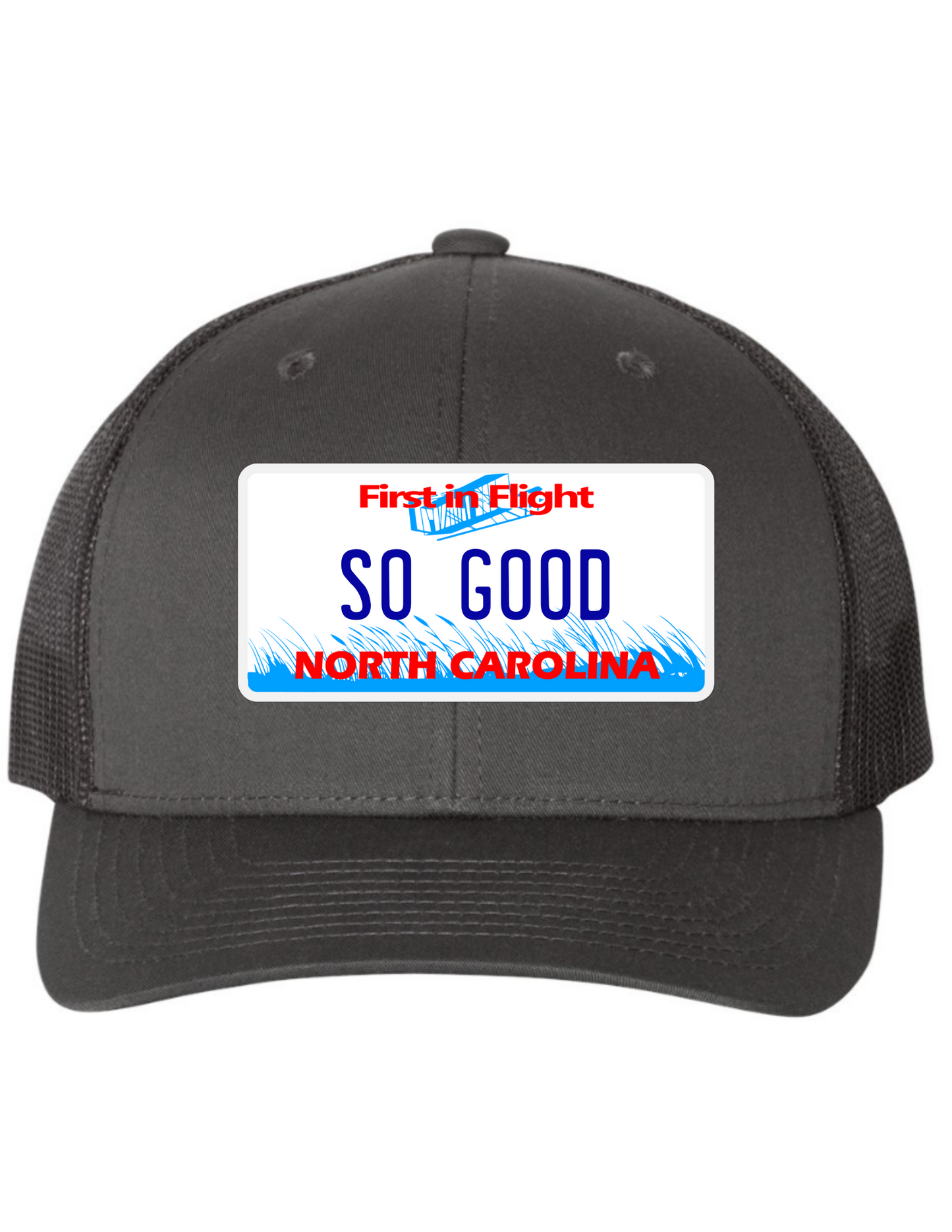 So Good North Carolina License Plate Trucker Hats