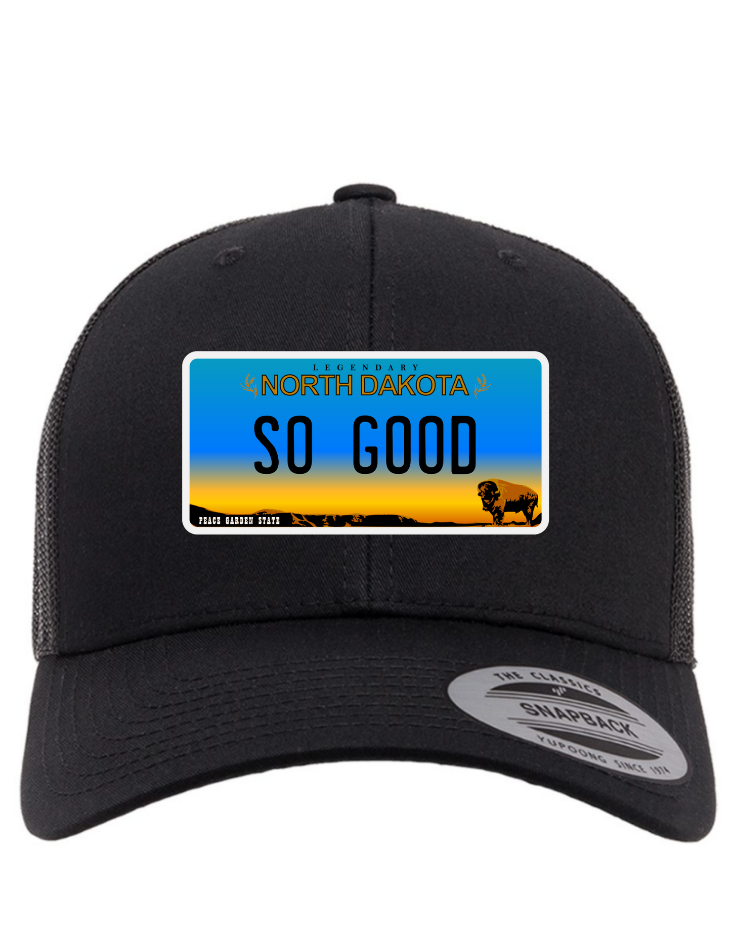 So Good North Dakota License Plate Trucker Hats