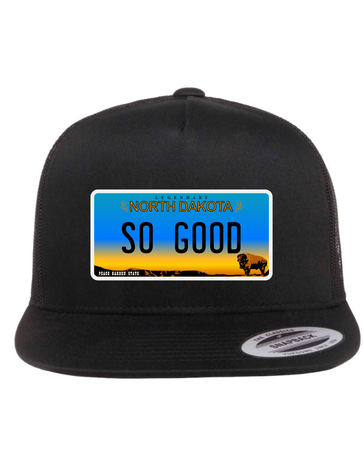 So Good North Dakota License Plate Trucker Hats