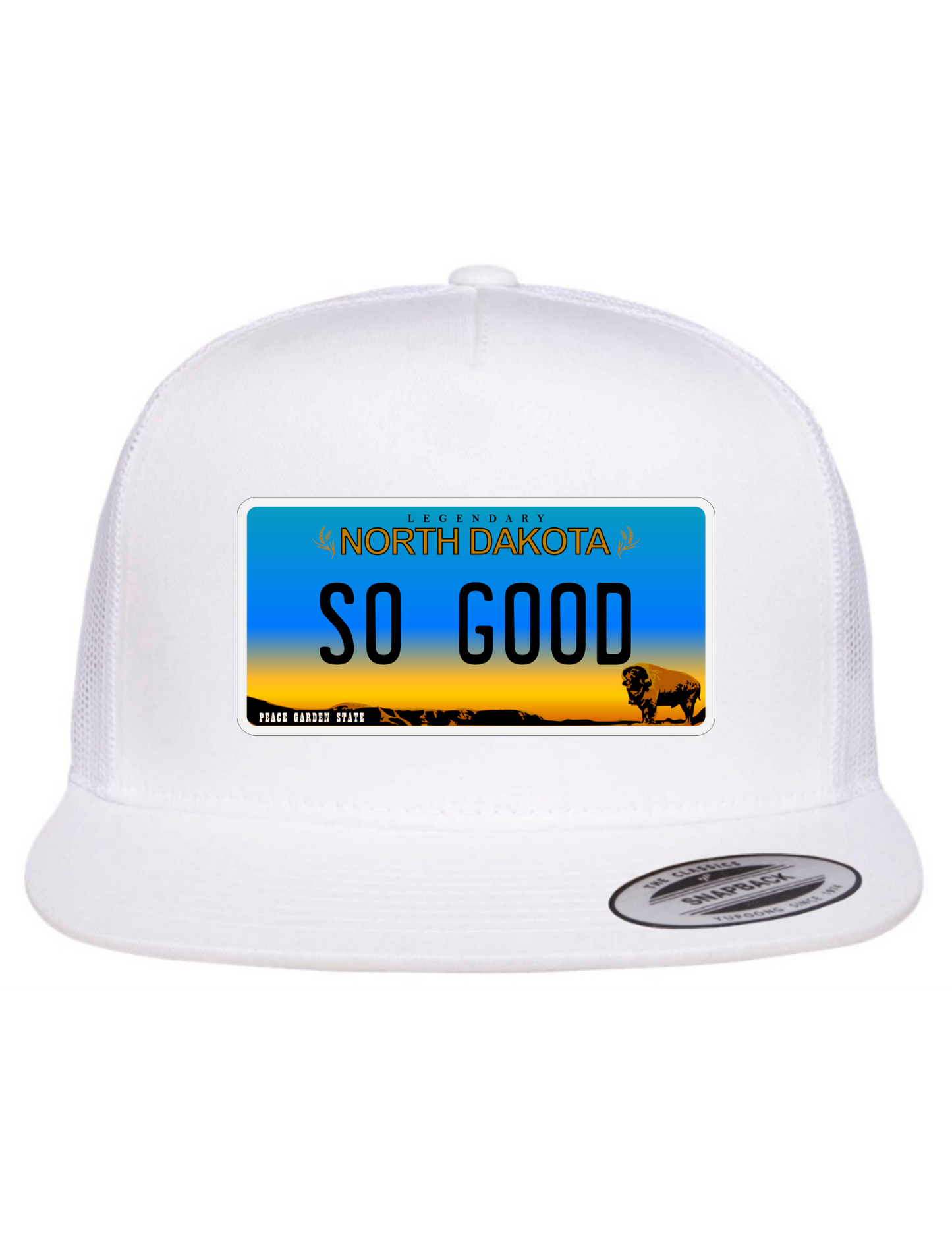 So Good North Dakota License Plate Trucker Hats