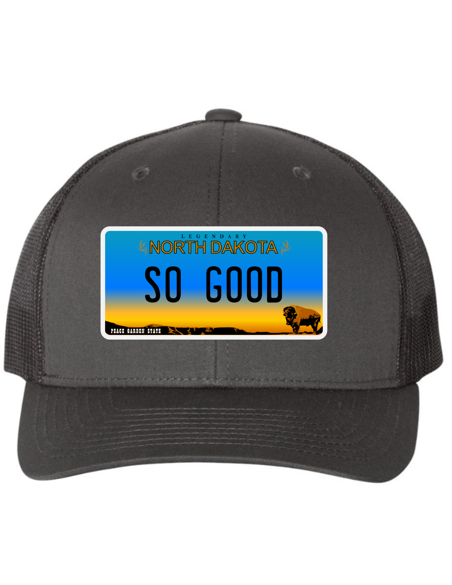 So Good North Dakota License Plate Trucker Hats