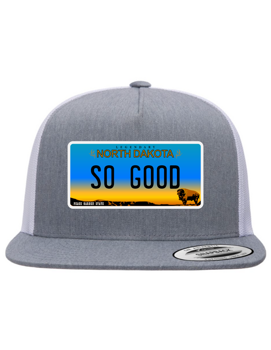 So Good North Dakota License Plate Trucker Hats