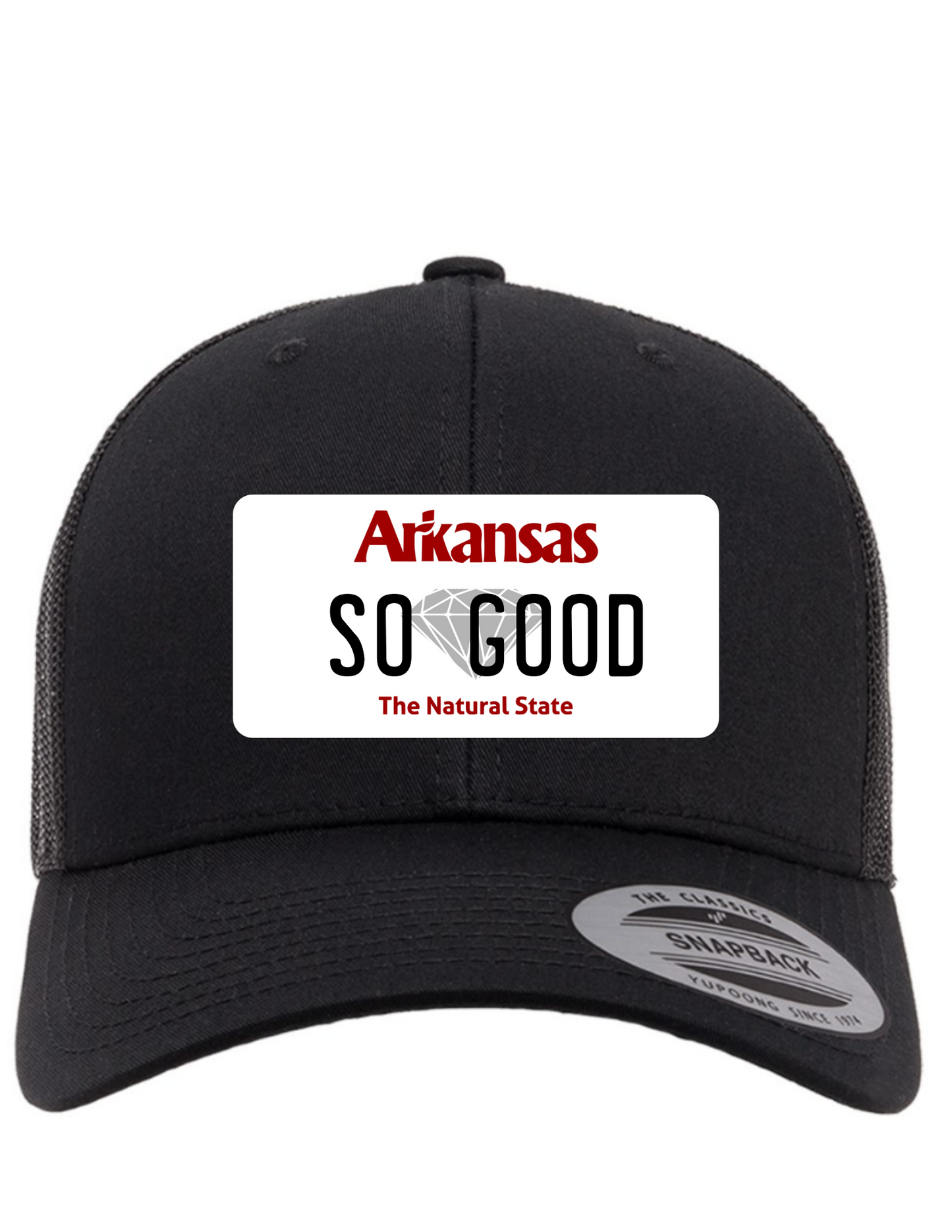 So Good Arkansas License Plate Trucker Hats