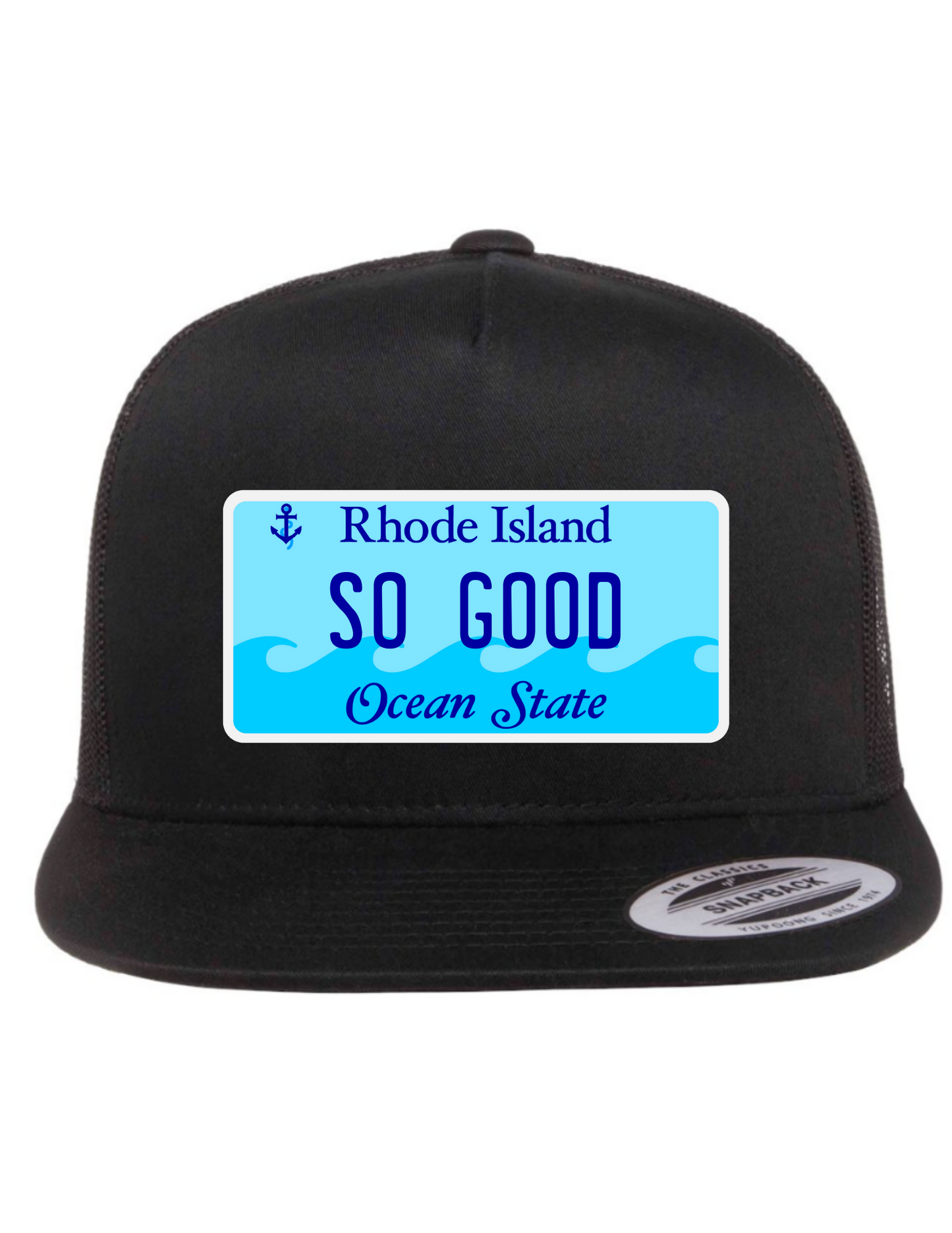 So Good Rhode Island License Plate Trucker Hats