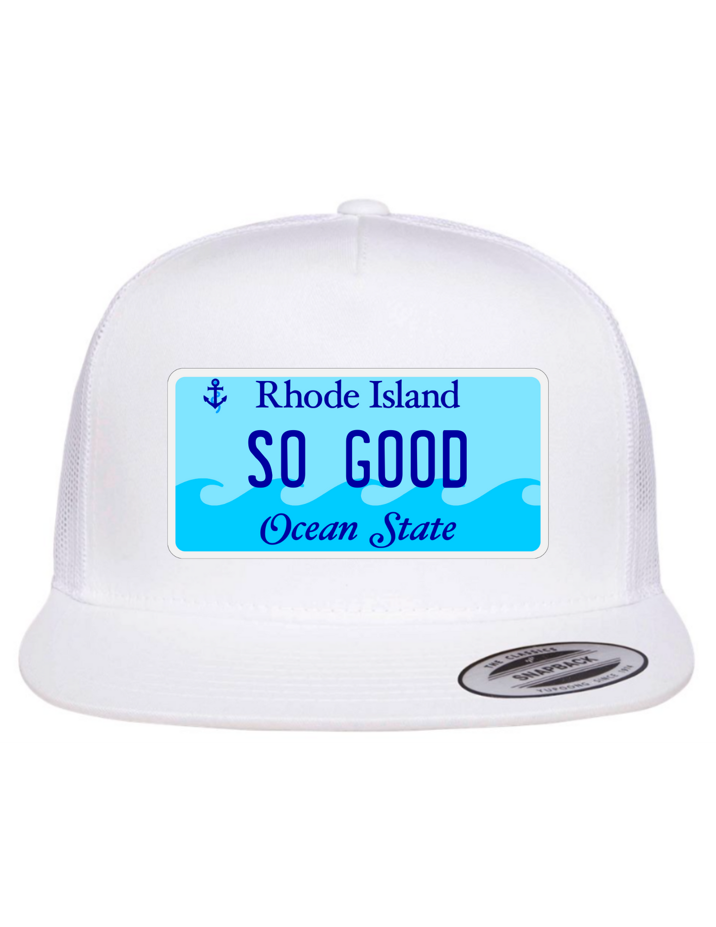 So Good Rhode Island License Plate Trucker Hats