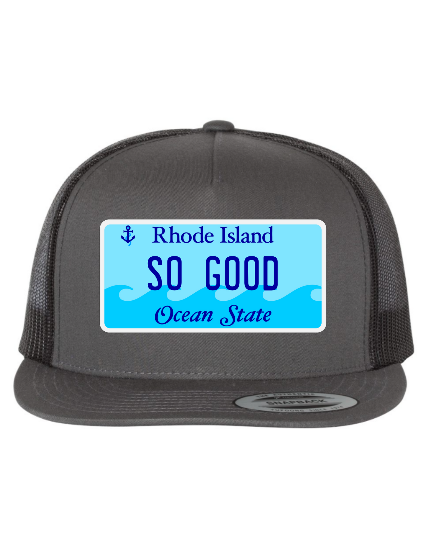 So Good Rhode Island License Plate Trucker Hats