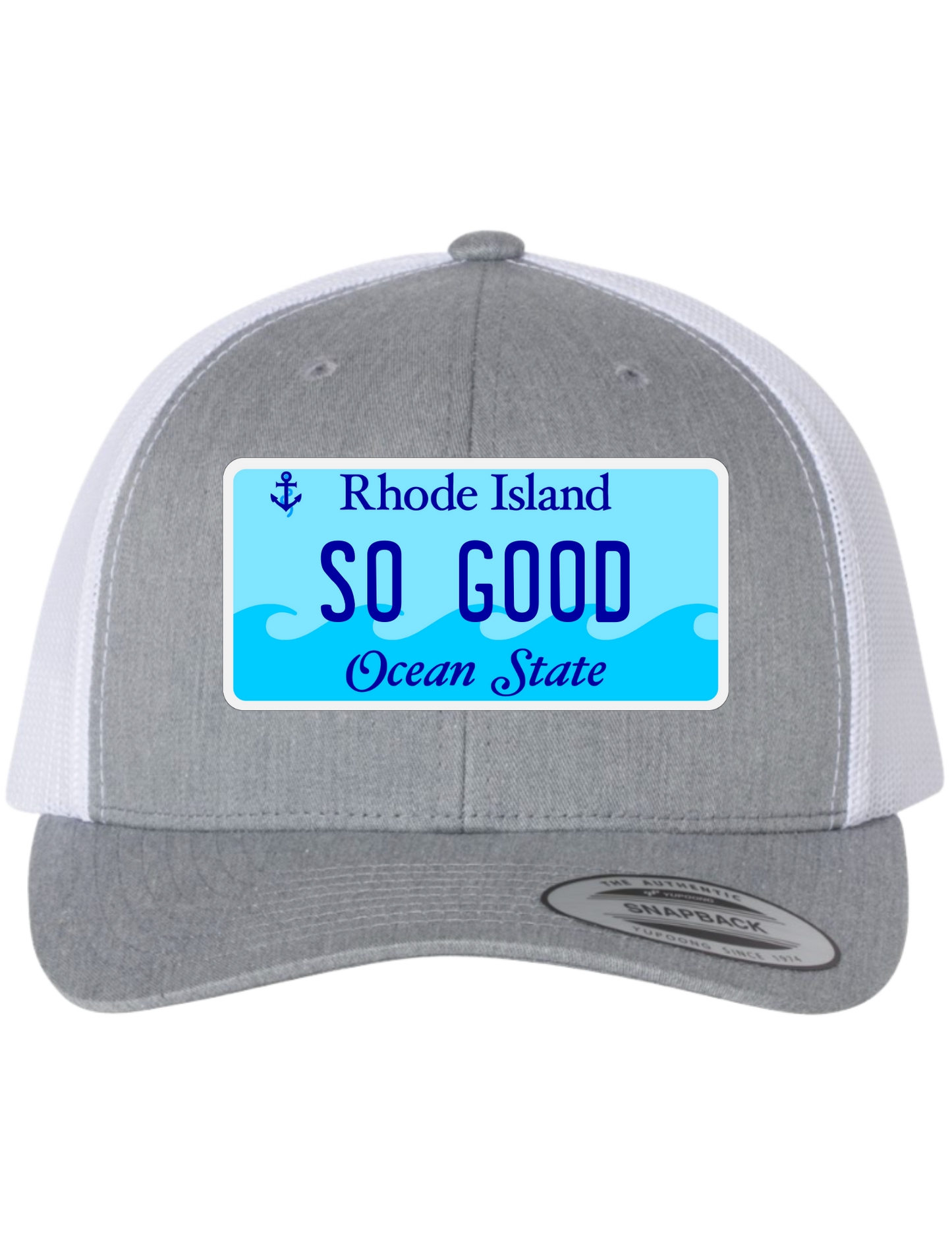 So Good Rhode Island License Plate Trucker Hats