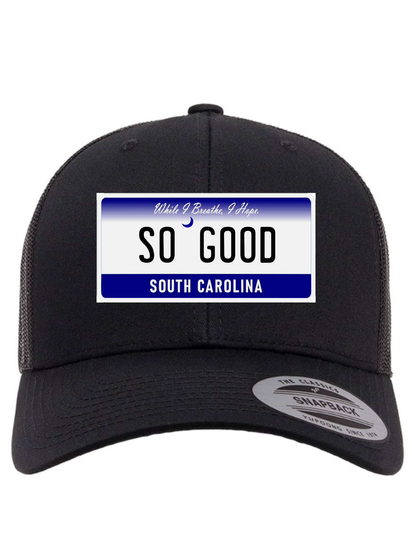 So Good South Carolina License Plate Trucker Hats