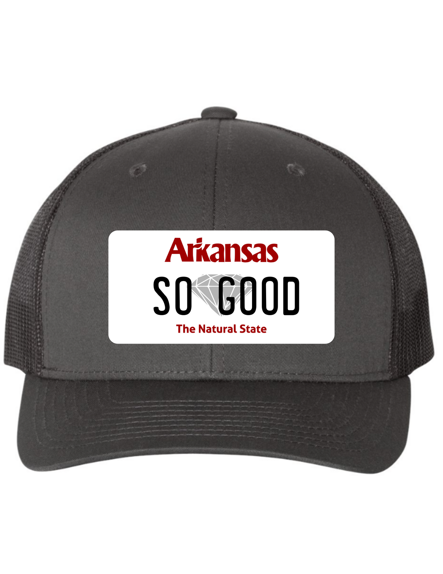 So Good Arkansas License Plate Trucker Hats