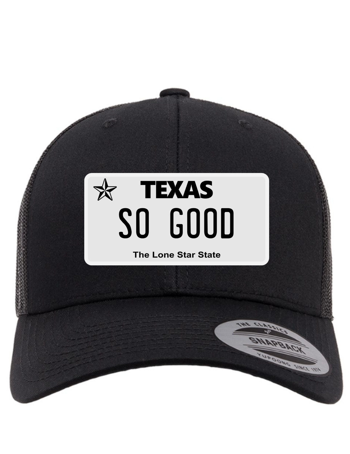 So Good Texas License Plate Trucker Hats