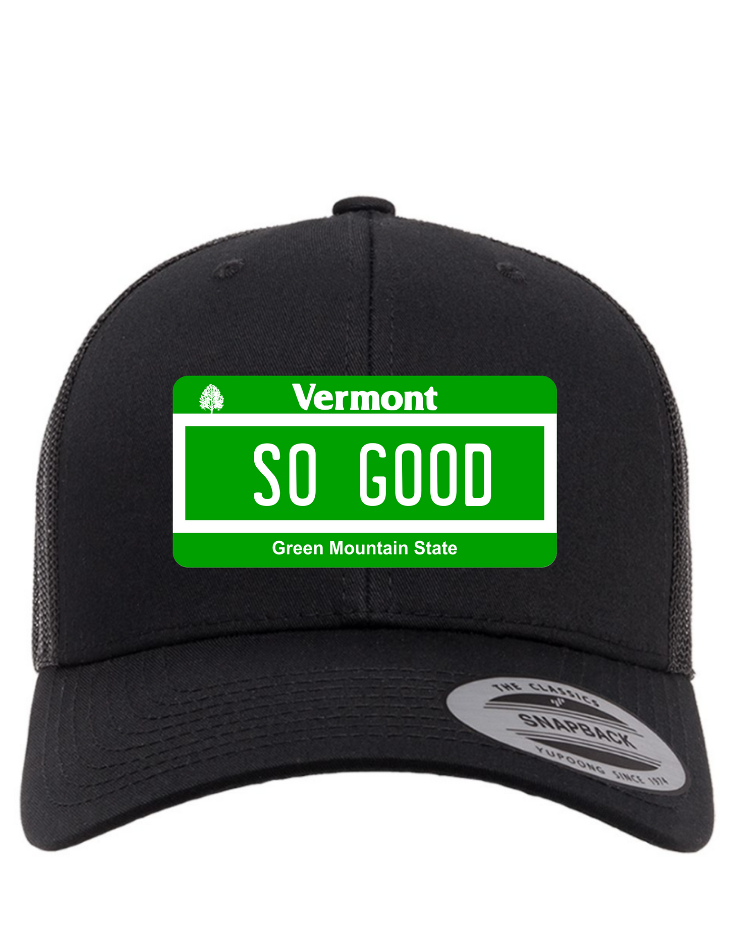 So Good Vermont License Plate Trucker Hats
