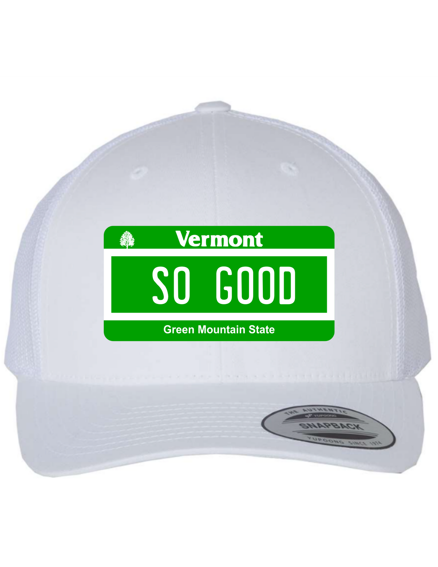 So Good Vermont License Plate Trucker Hats