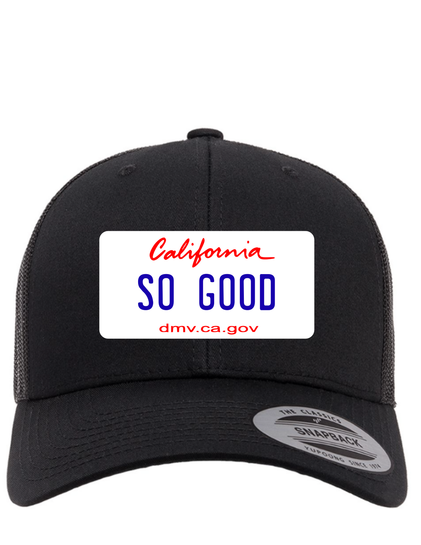 So Good California License Plate Trucker Hats