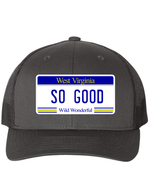 So Good West Virginia License Plate Trucker Hats