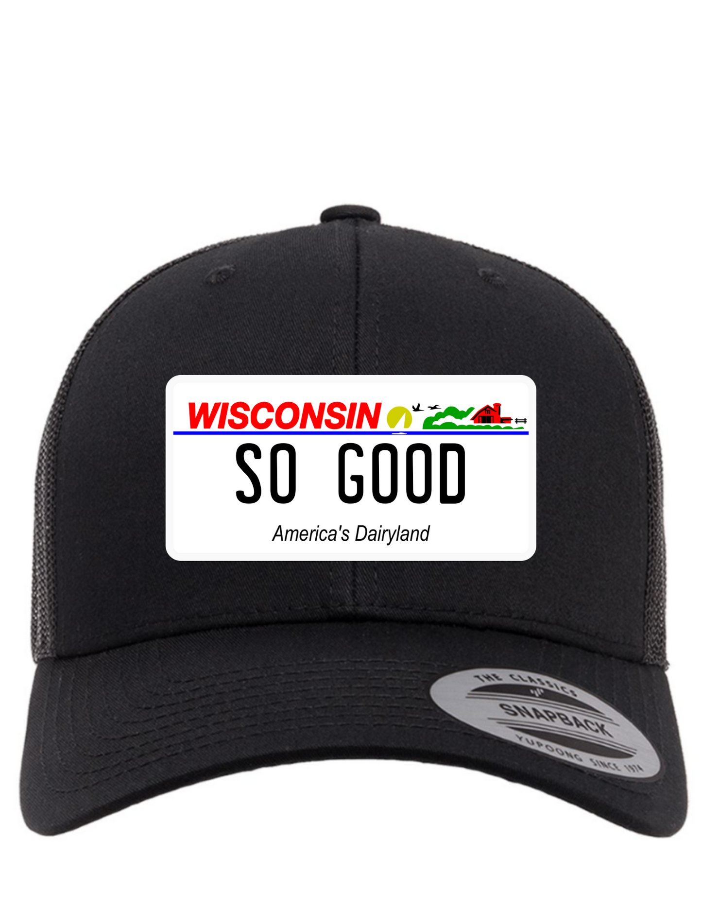 So Good Wisconsin License Plate Trucker Hats