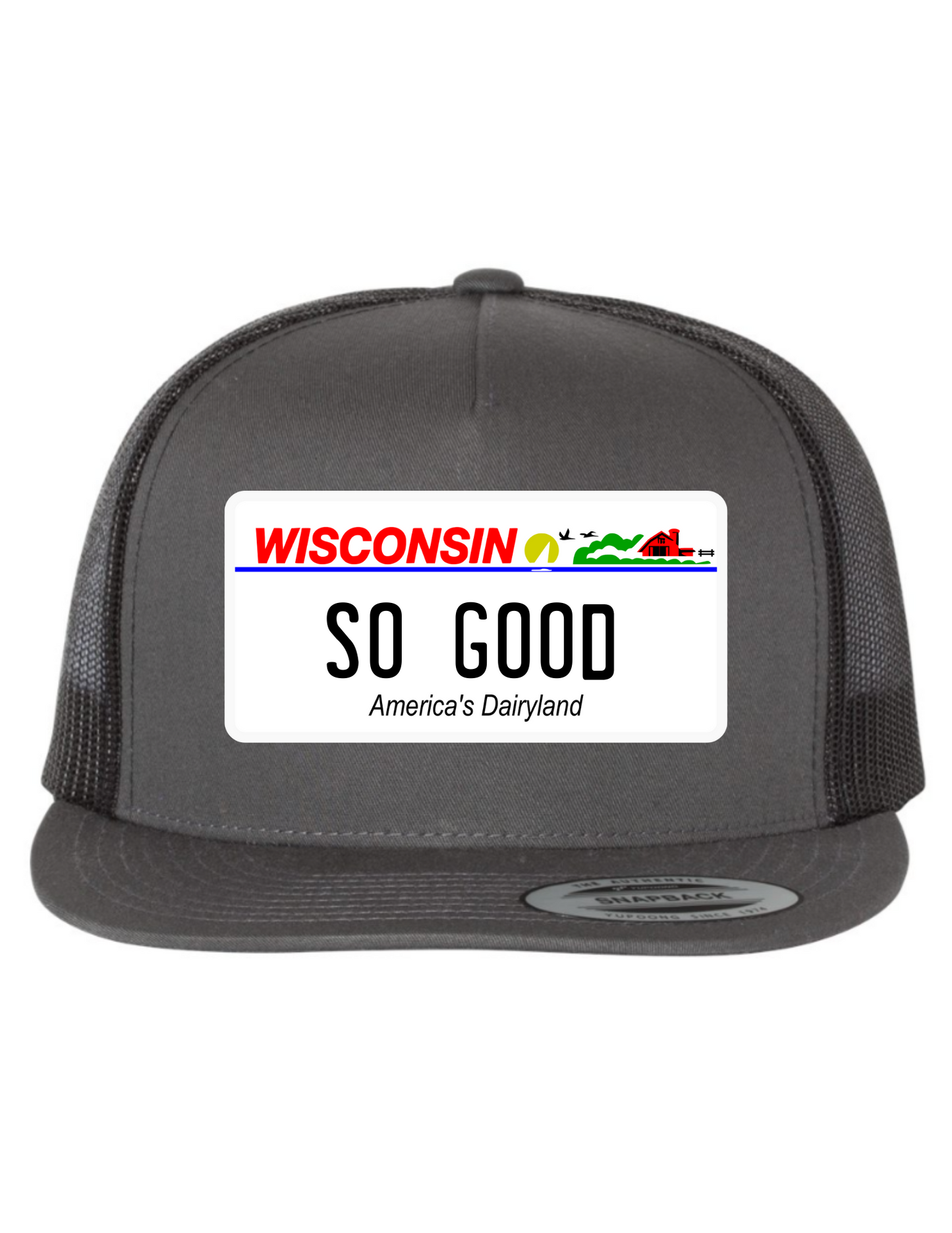 So Good Wisconsin License Plate Trucker Hats