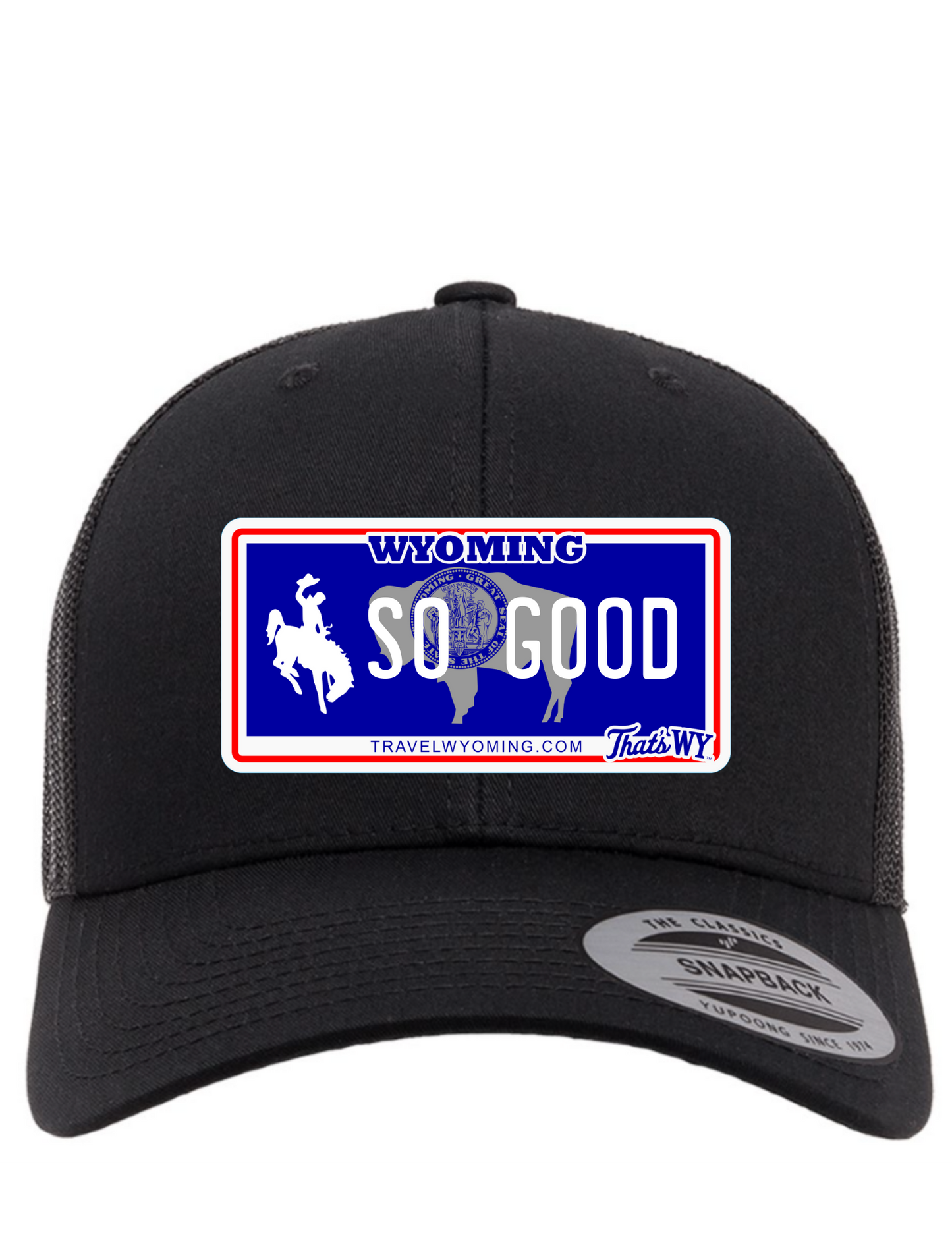 So Good Wyoming License Plate Trucker Hats