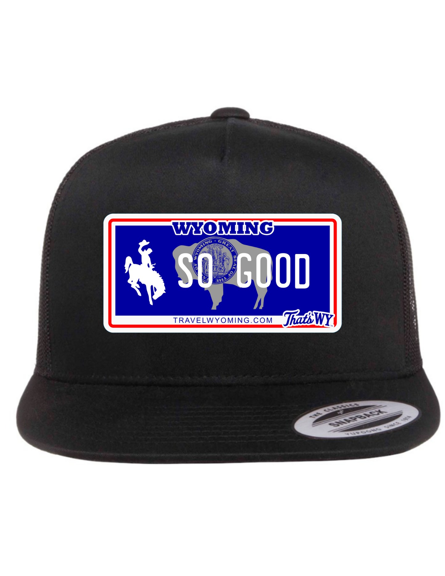 So Good Wyoming License Plate Trucker Hats