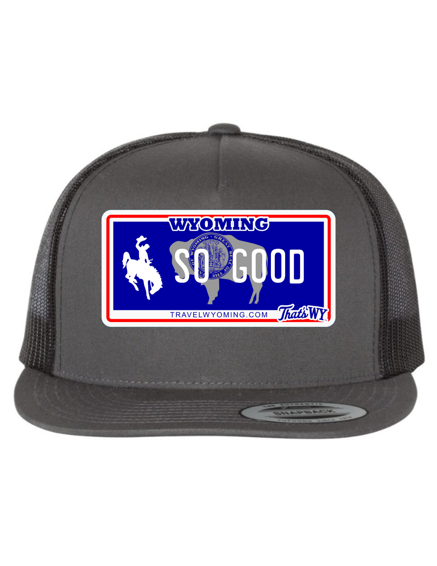 So Good Wyoming License Plate Trucker Hats