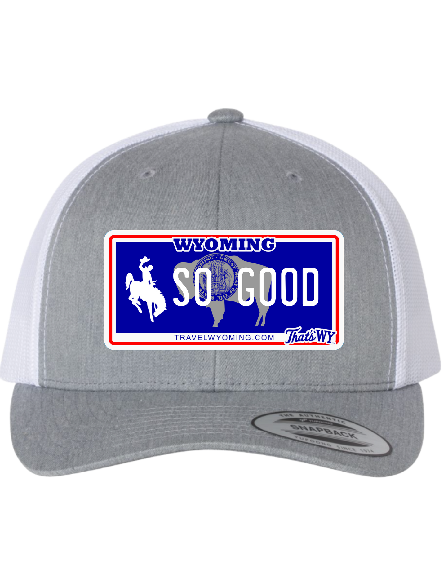 So Good Wyoming License Plate Trucker Hats