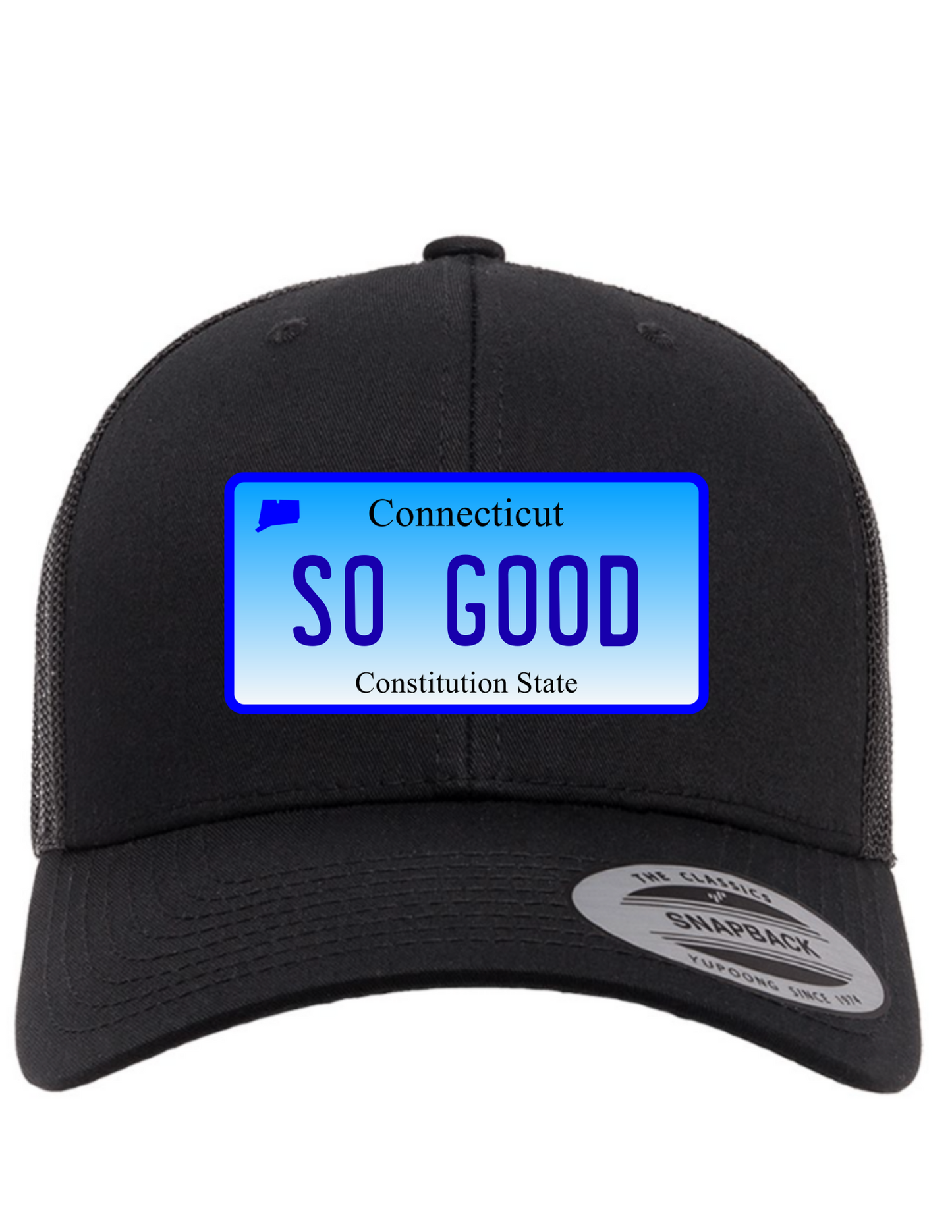 So Good Connecticut License Plate Trucker Hats